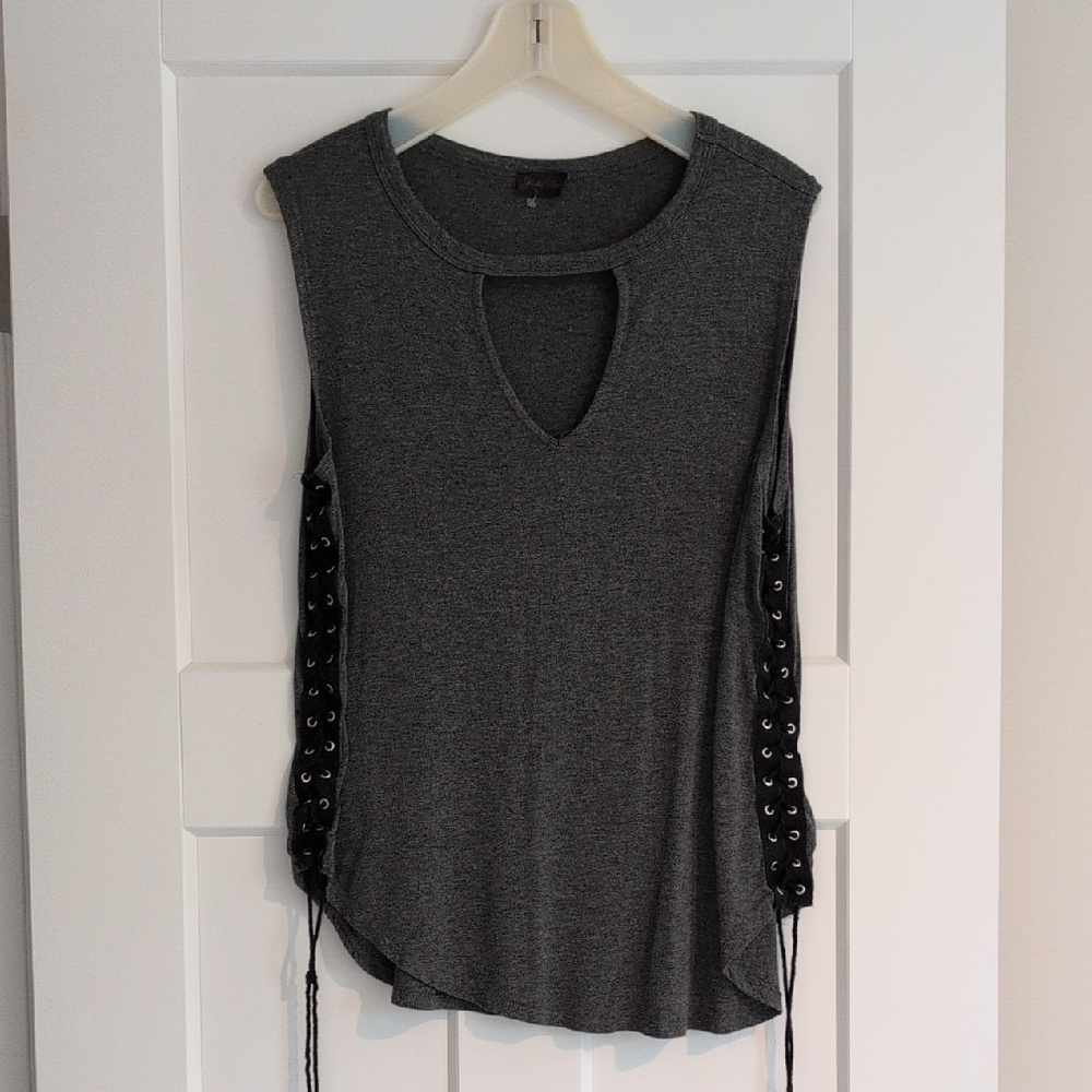 Charcoal Sleeveless Tank with Lace Detailing